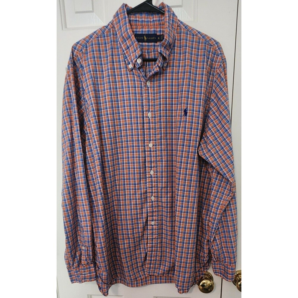 Ralph Lauren Button Down Shirt Men’s Size XL Blue & Green Plaid Long Sleeve